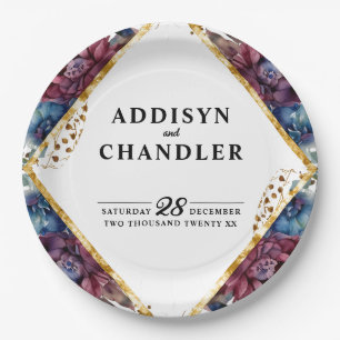 Stunning Sophistication Jewel-Toned Peony Wedding Paper Plate