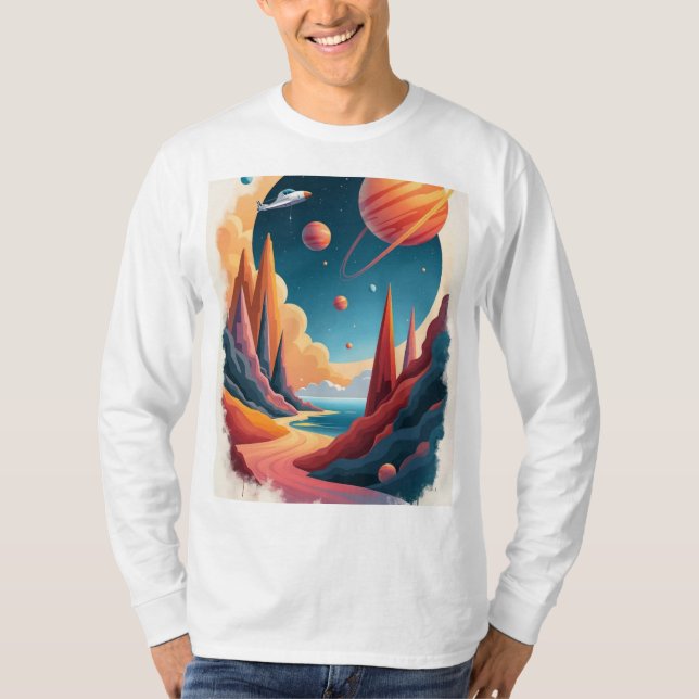 Stunning Space Poster theme with landscape  T-Shirt (Front)