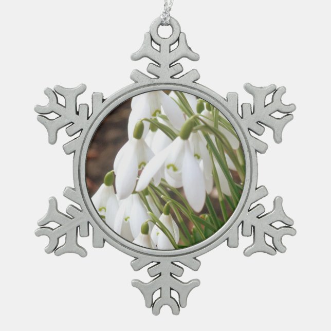 Stunning, Special Snowdrops Snowflake Pewter Christmas Ornament (Front)