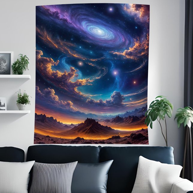 Stunning Spiral Galaxy Space Alien Planet Sky Art Tapestry (Stunning Spiral Galaxy Space Alien Planet Sky Art Tapestry)