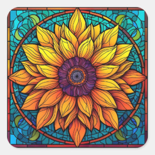 Stunning Stained Glass Flowers Sunflower Square Sticker