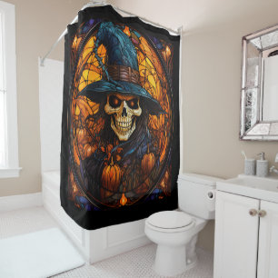 Stunning Stained Glass Skeleton Design Shower Curtain