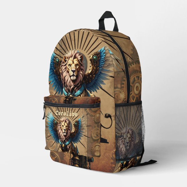 Stunning steampunk lion  printed backpack (Back Corner Right)