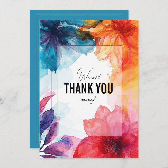 Stunning steel blue Anemone Dreamscape Wedding Thank You Card (Front/Back)