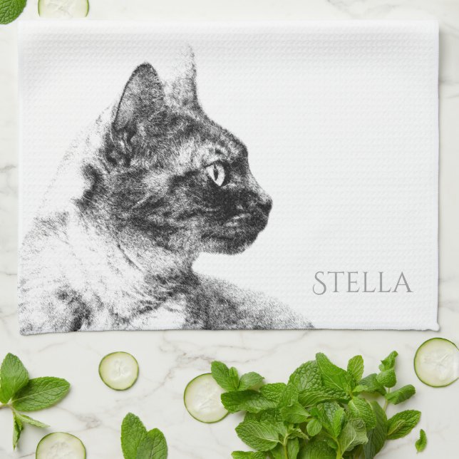 Stunning Stella the Grey Cat One Fine Feline Tea Towel (Folded)