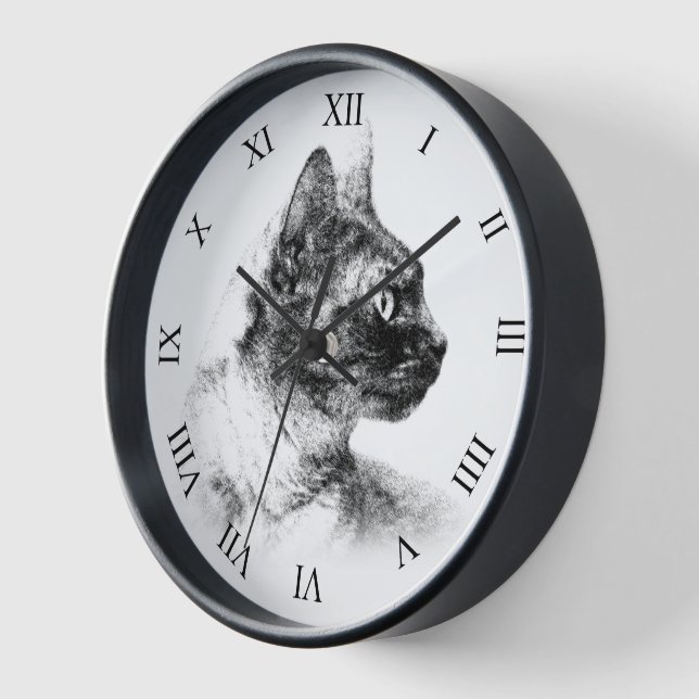 Stunning Stella the Grey Cat One Fine Feline Wall Clock (Angle)