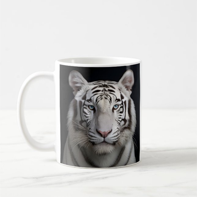 Stunning studio photography of a white tiger coffee mug (Left)