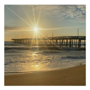 Stunning Sunrise at Virginia Beach Pier – Sunburst Poster