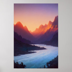 Stunning Sunset Over a Serene Valley  Poster