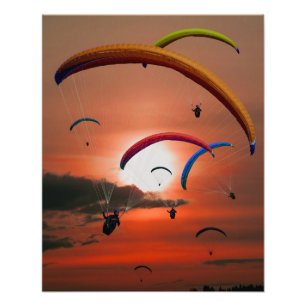 Stunning sunset paragliding photo print