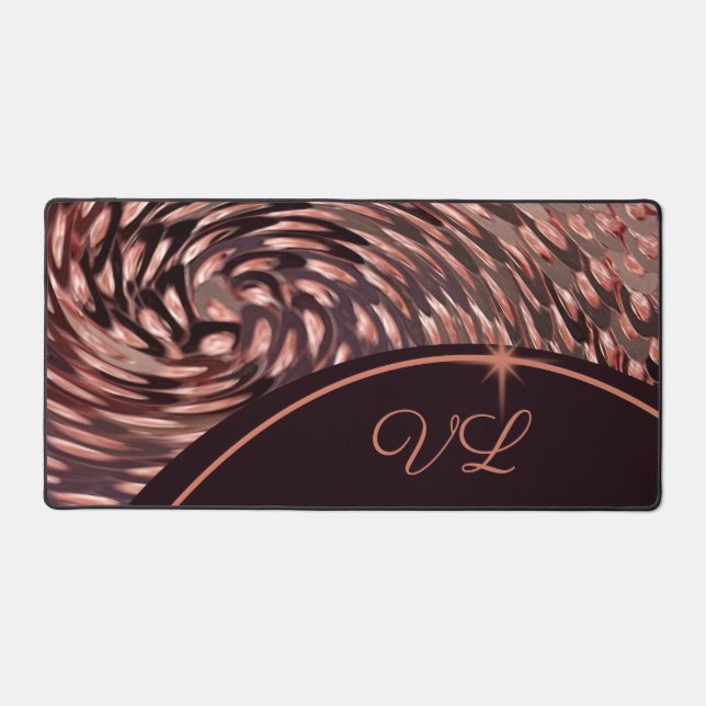 Stunning Swirl Faux Rose Gold Personal Initials Desk Mat (Front)