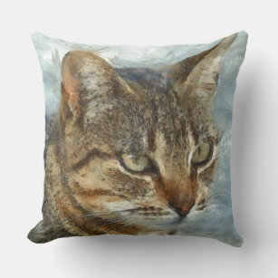 Stunning Tabby Cat Close Up Graphite Pencil Portra Cushion
