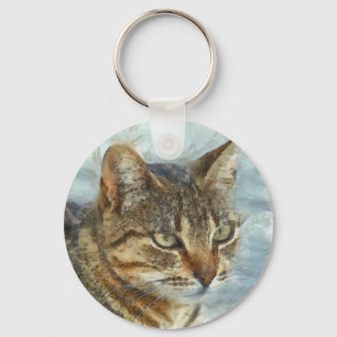 Stunning Tabby Cat Close Up Graphite Pencil Portra Key Ring