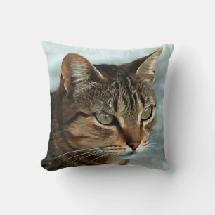 Stunning Tabby Cat CloseUp Artistic Portrait Cushion