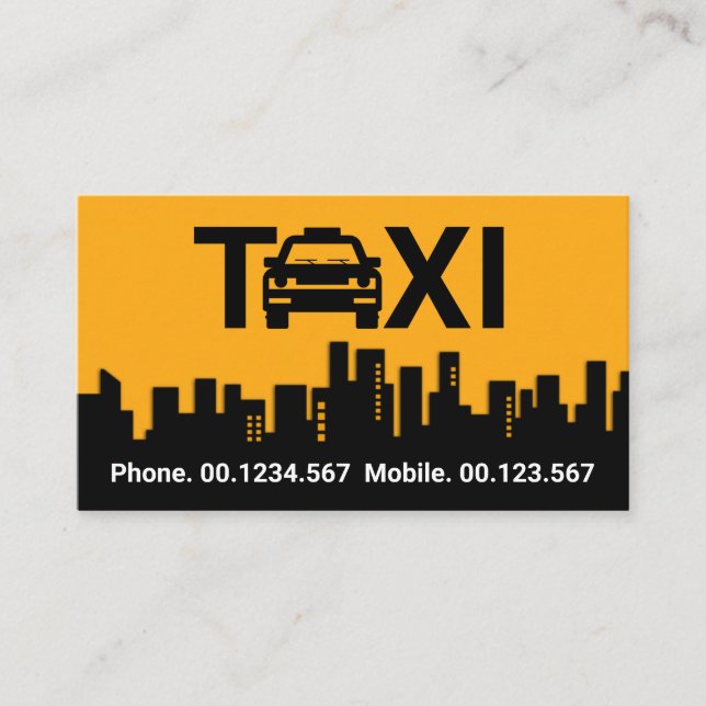 Stunning Taxi Car Building Silhouette Business Card (Front)