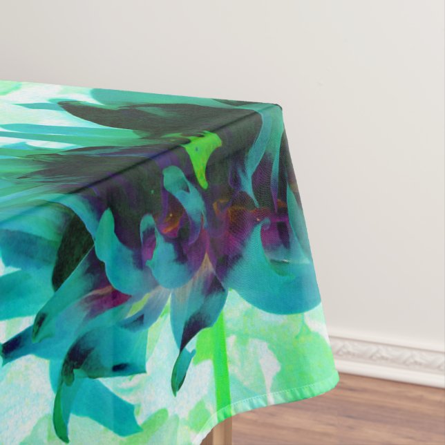 Stunning Teal and Black Cactus Dahlia Tablecloth (In Situ)