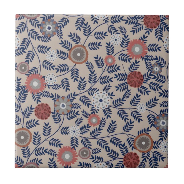 Stunning Teal and Magenta Foliage Pattern  Ceramic Tile (Front)
