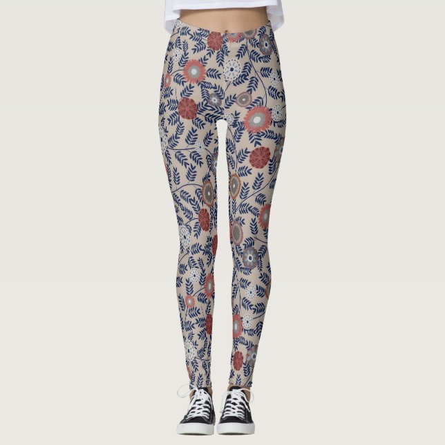 Stunning Teal and Magenta Foliage Pattern  Leggings (Front)