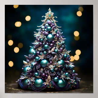 Stunning Teal and purple Christmas tree  Poster