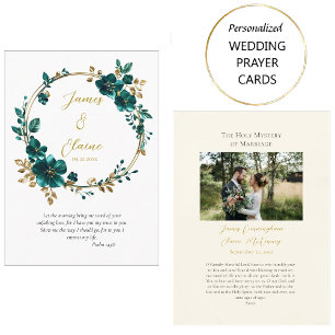 Stunning Teal Flowers Orthodox Wedding Prayer Card
