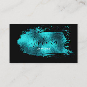 Stunning Teal Metallic Foil Paint Stroke Business Card