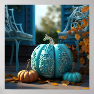 Stunning teal pumpkin digital art print