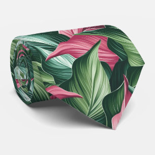 Stunning Tie with Tropical Leaves in Green & Pink