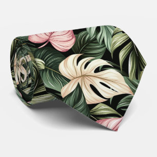 Stunning Tie with Tropical Leaves in Green & Pink