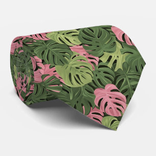 Stunning Tie with Tropical Leaves in Green & Pink