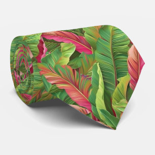 Stunning Tie with Tropical Leaves in Green & Pink