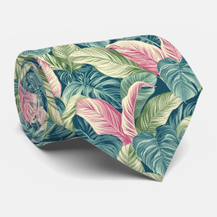 Stunning Tie with Tropical Leaves in Green & Pink