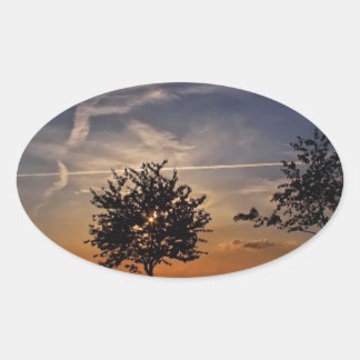 Stunning Trees, sunset nature scenery photo prints Oval Sticker