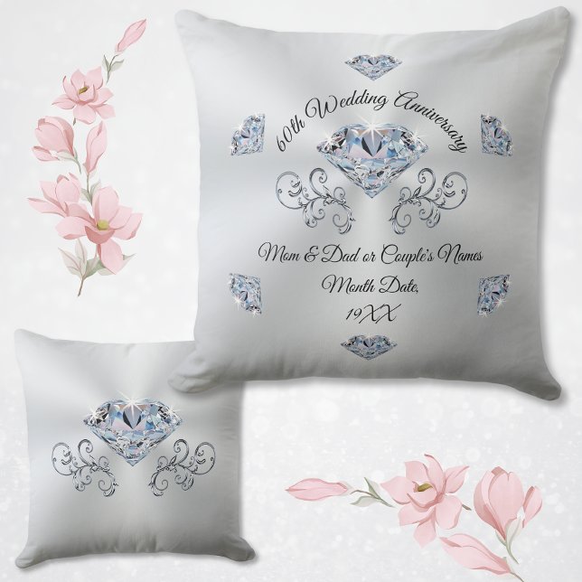 Stunning Unique 60th Wedding Anniversary Gifts Cushion (Personalised 60th Wedding Anniversary Gifts. 60th anniversary gifts for parents.  Diamond Symbol.)