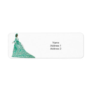 Stunning Victorian Lady Green White Trim Dress Return Address Label