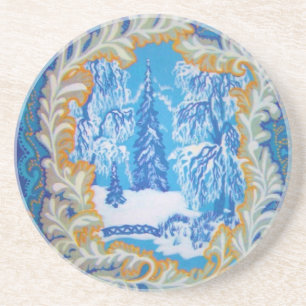 Stunning Vintage Blue Christmas Winter Wonderland Coaster