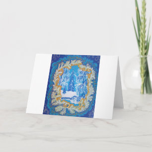 Stunning Vintage Blue Christmas Winter Wonderland Holiday Card