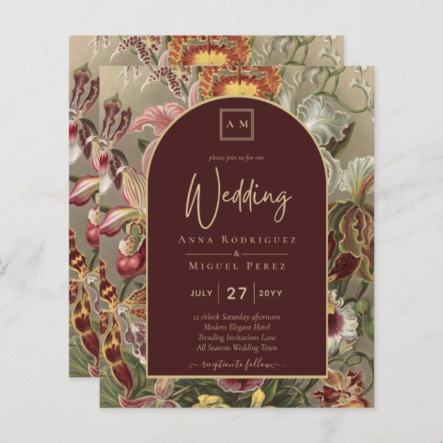 Stunning Vintage Botanical Burgundy Floral Weddin (Front/Back)