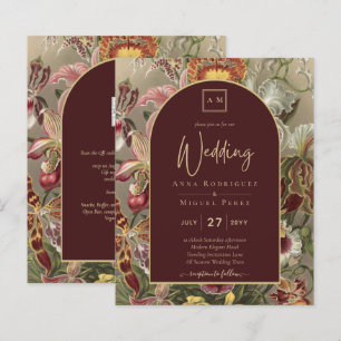 Stunning Vintage Botanical Burgundy Floral Weddin