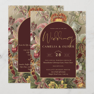 Stunning Vintage Botanical Burgundy Floral Weddin Invitation