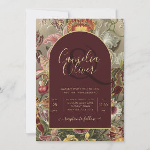 Stunning Vintage Botanical Burgundy Floral Weddin Invitation