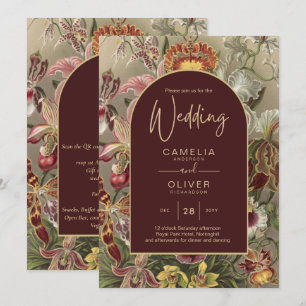 Stunning Vintage Botanical Burgundy Floral Weddin Invitation