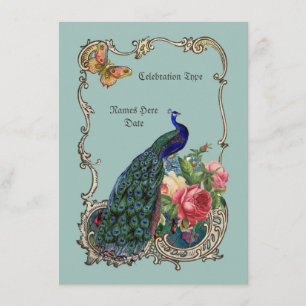 Stunning vintage peacock & flowers invitations