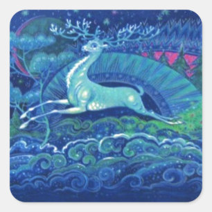 Stunning Vintage Russian Blue Christmas Reindeer Square Sticker