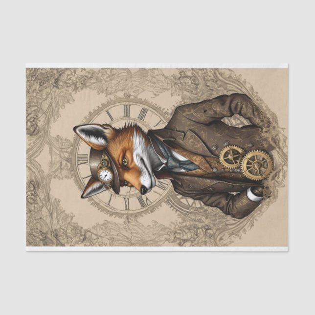 Stunning Vintage Steampunk Fox Tissue Paper (Front)