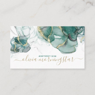Stunning Viridian Green Gold Accent Alcohol Ink  Business Card