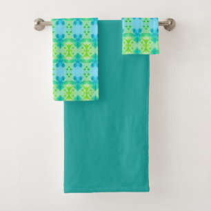 Stunning Watercolor Floral Towel Set In Teal Blues
