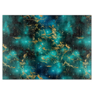 Stunning Watercolor Green & Gold Marble Galaxy Cutting Board