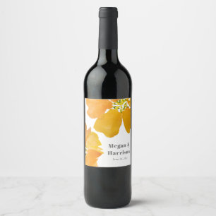Stunning Watercolor Orange Flowers Wine Label