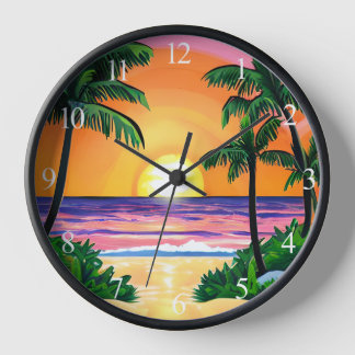 Stunning Watercolor Palm Trees Sunset Clock