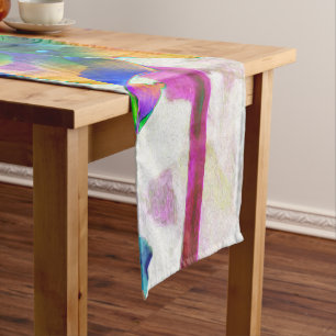 Stunning Watercolor Rainbow Cactus Dahlia Medium Table Runner